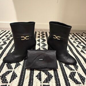 Express Black Heeled Boots with Gold Accent